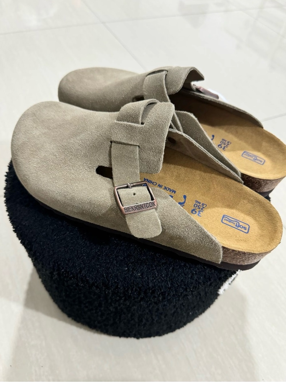 Birkenstock Taupe Suede Clogs